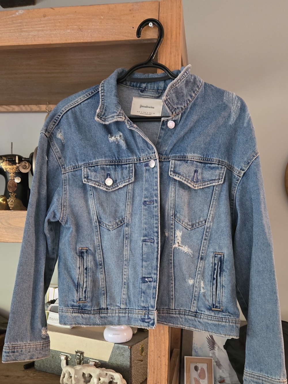 stradivarius Light Blue Distressed Denim Jacket